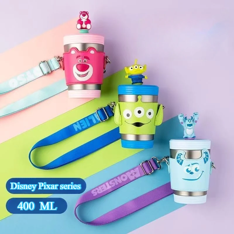 MINISO Disney Pixar Series Straw Steel Cup Insulated Cup 400ML Cute Strawberry Bear Portable Travel Cup