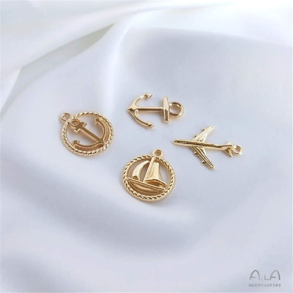 14K package gold accessories sailboat plane anchor pendant diy handmade bracelet necklace jewelry pendant