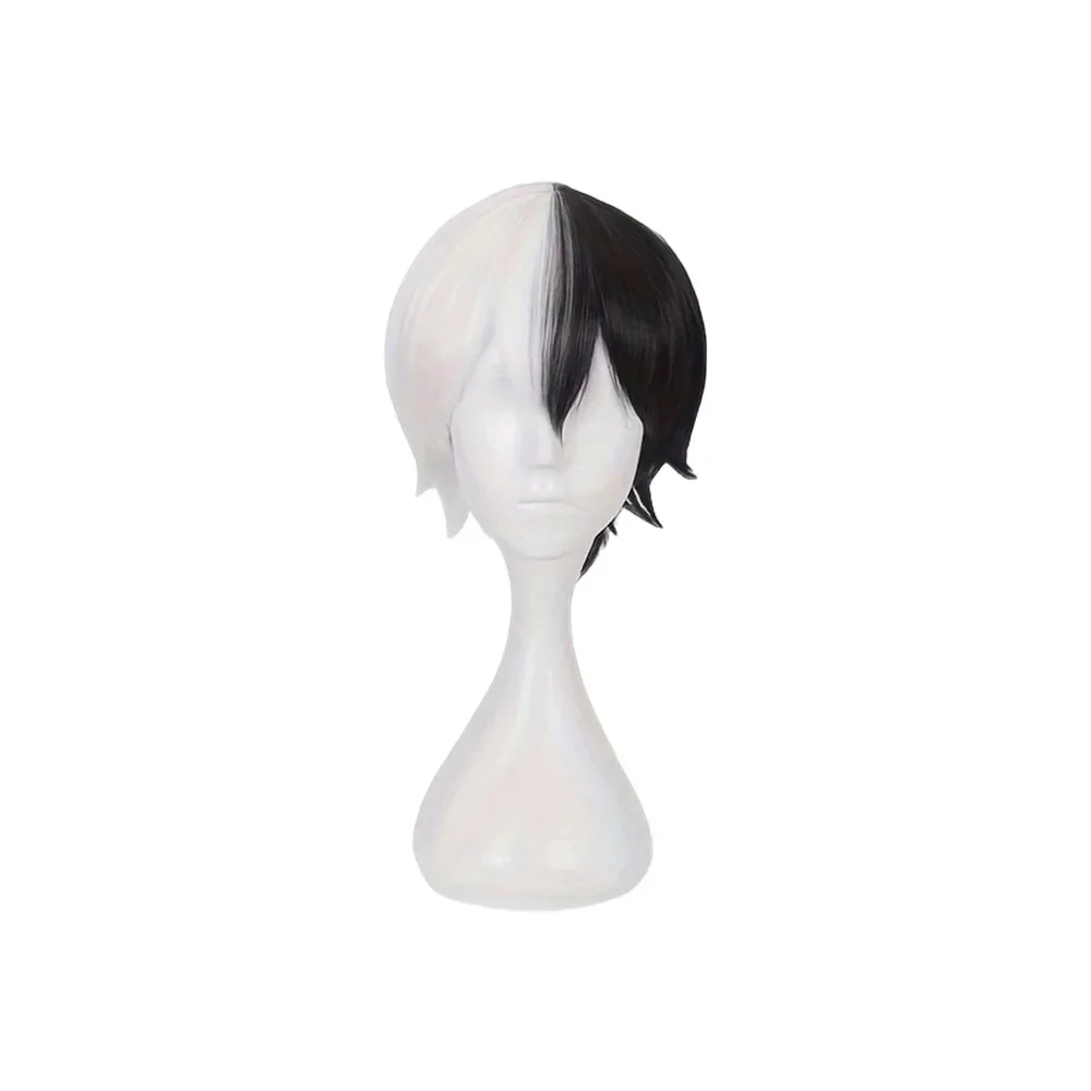 Anime Danganronpa Monokuma Wig Cosplay Costume Short White Black Synthetic Hair Halloween Party Heat Resistant Wigs