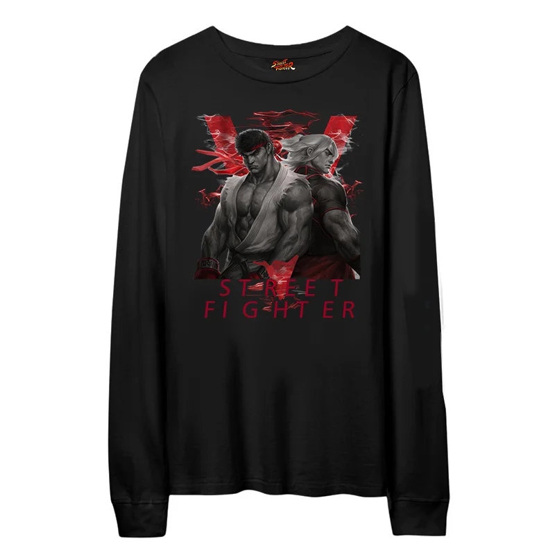 

Street Fighter Arcade Game Long Sve T-irt Street Fighter Character Print Cotton round Ne Youth Faion Autumn Wear