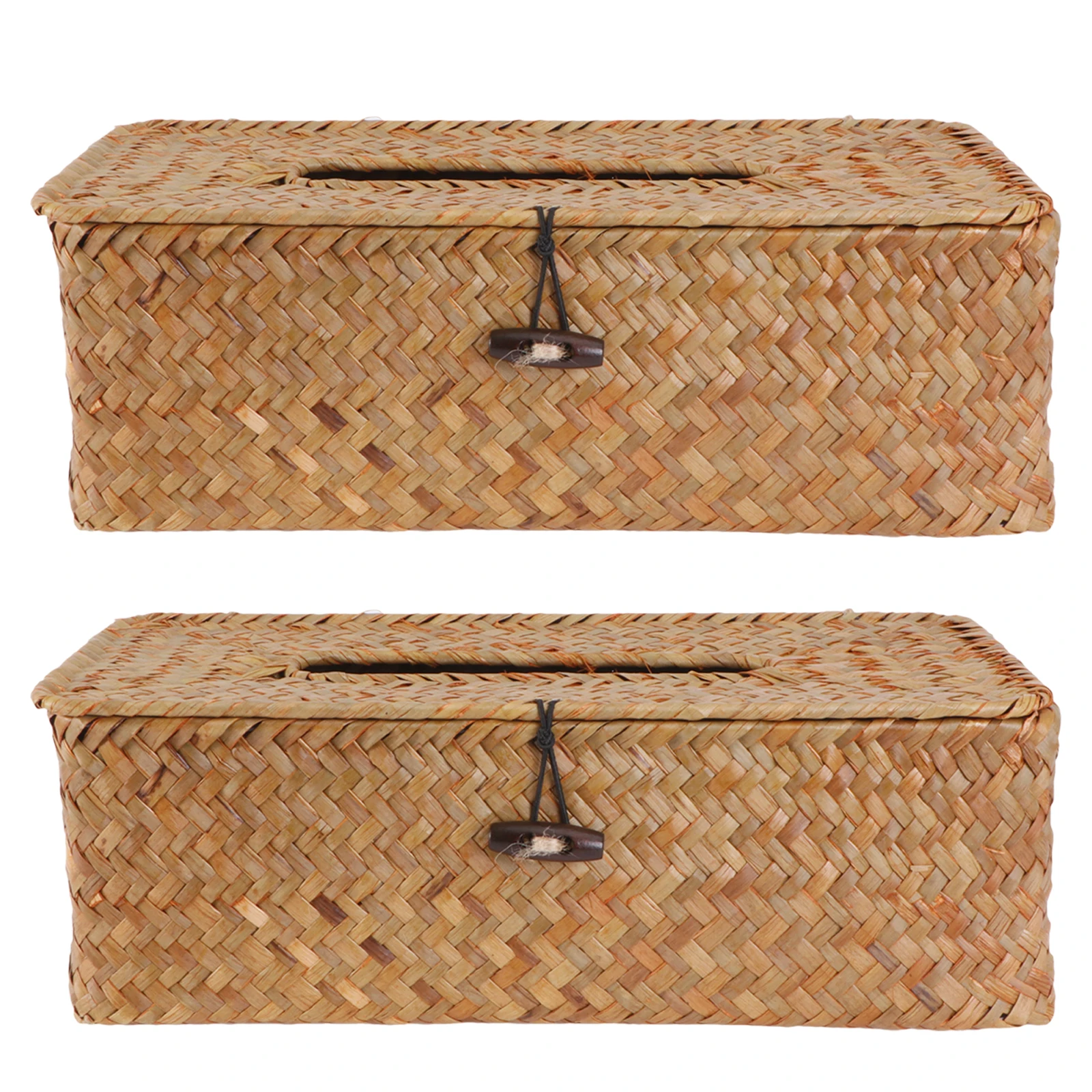 

2 Pcs Tissue Box Napkin Holder Organizer Yellow Rattan Paper Bathroom Accessory Retro Style Keeps Clean Dust Office
