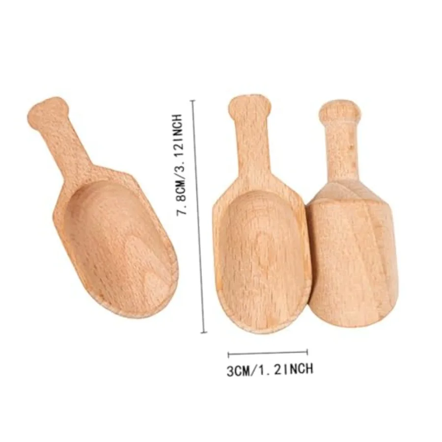 6 قطع 1.2 × 3.1 ihs مجارف خشبية صغيرة أملاح الاستحمام الصغيرة ملعقة حلوى لتوابل الشاي حبوب البن