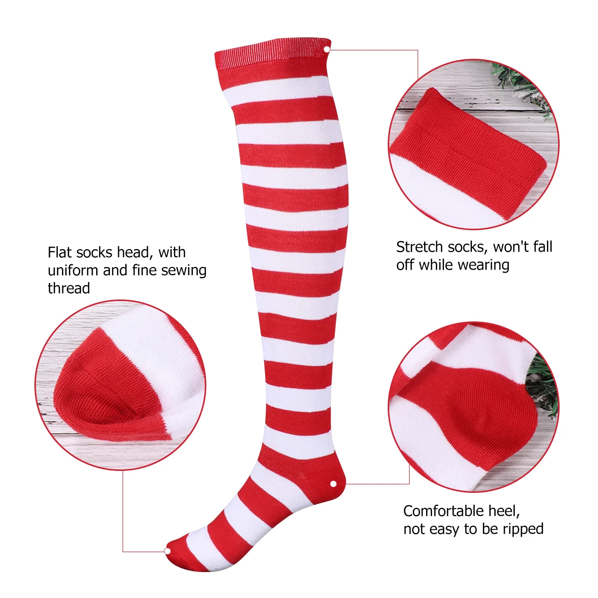 BESTOYARD Christmas Red White Stockings Thigh High Striped Over Knee Socks for Women Girls (Average Size)