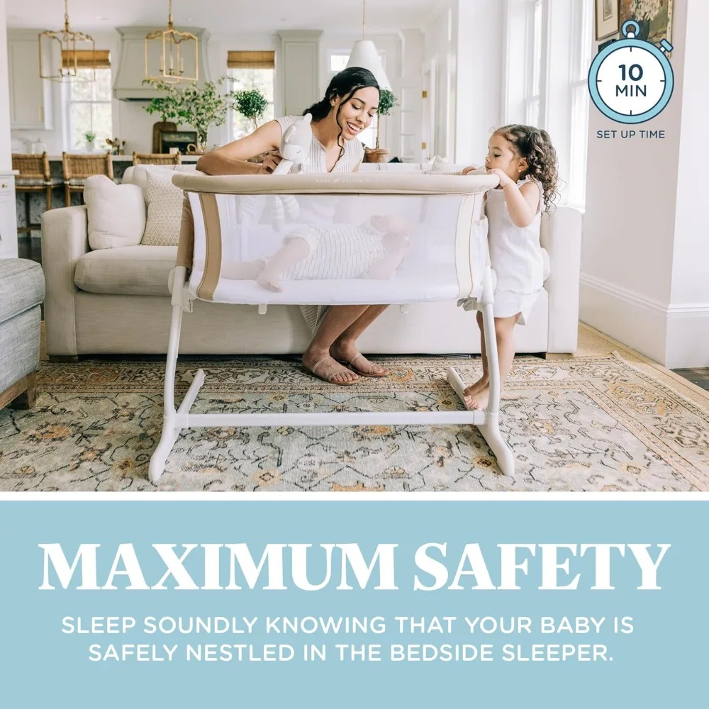 Bassinet  Bedside Sleeper  Baby Bassinet   6-Position Height Adjustment  Organic Oat