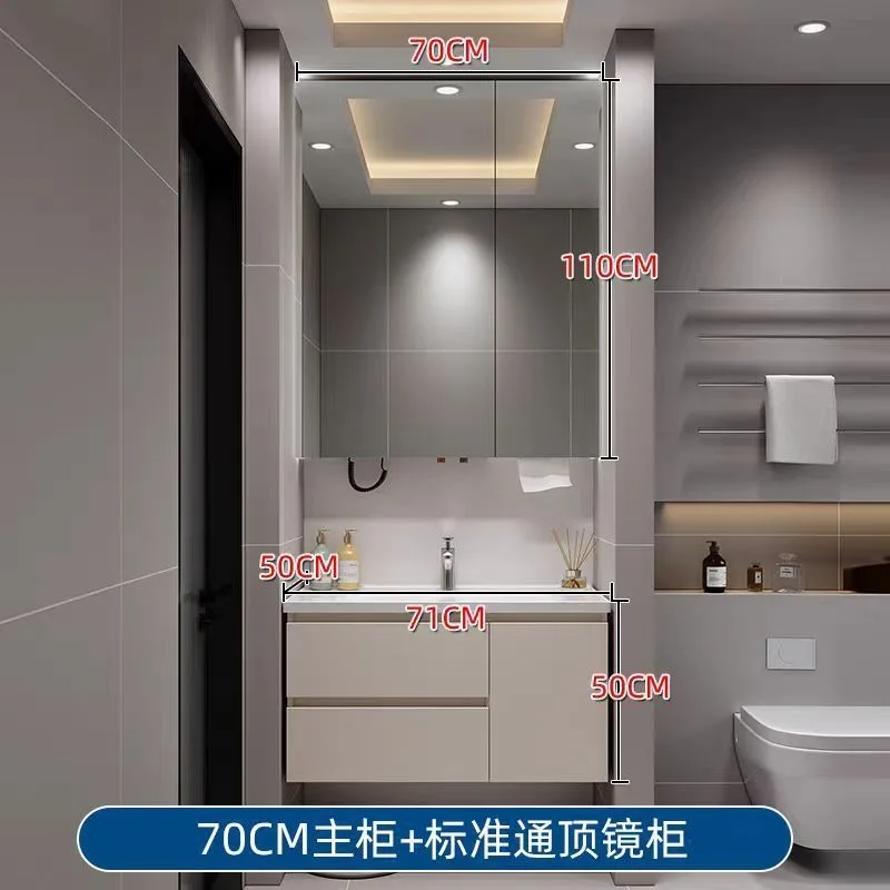 

Навесной зеркальный шкаф для ванной комнаты с керамической интегрированной раковиной, комбинированный, с интеллектуальной функцией антизапотевания и хранения