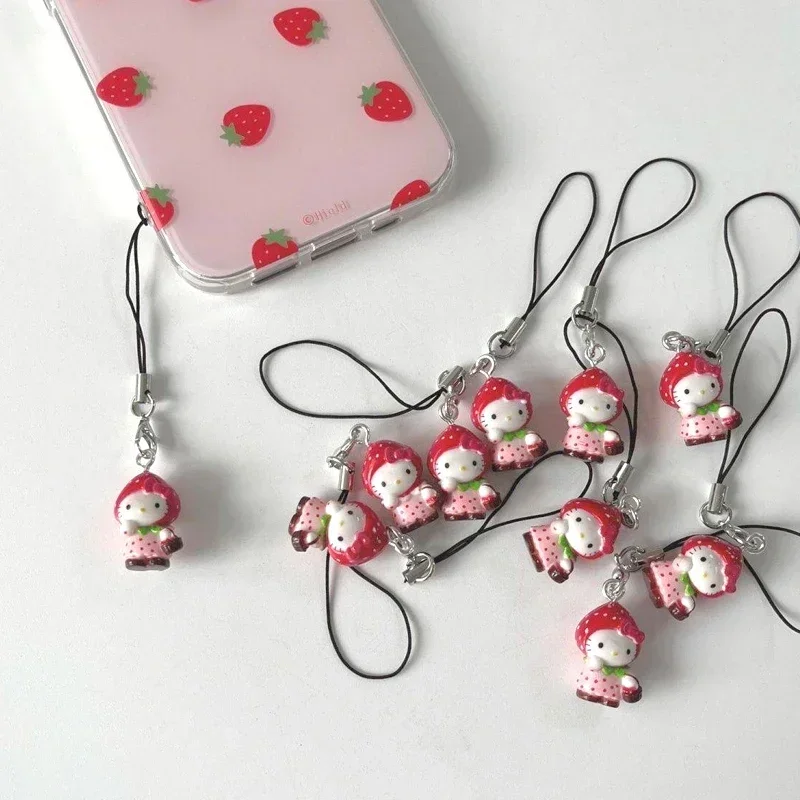 

Kawaii Strawberry Holle Kitty Mobile Phone Pendant Cute Funny DIY Backpack Pendant Keychains Decoration Friend Birthday Gift