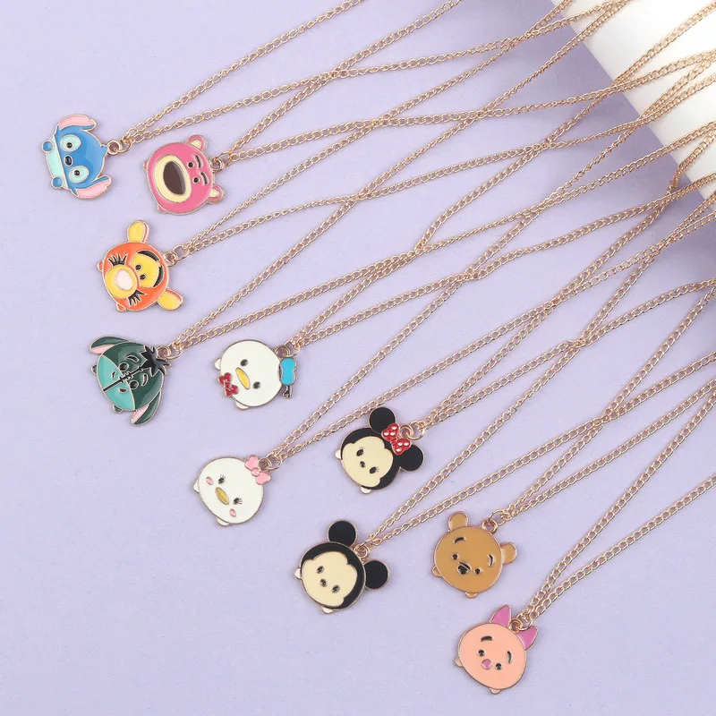 Gold Color Disney Cartoon Creative Necklaces for Women Men Mickey Minnie Stitch Pooh Bear Accessories Jewelry Gifts for Friends