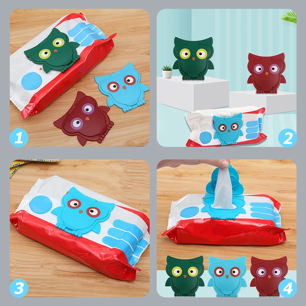 

2pcs Cartoon Owl Wet Lids Reusable Covers Accessories For Wipes Protection Dustproof Moist Storage Bedroom Bathroom Living Room