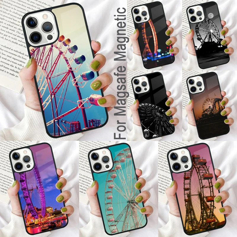 Ferris Wheel Magnetic Soft Phone Case for iPhone 16 Promax 15 Pro 13 14 Plus 11 12 Mini MagSafe Coque