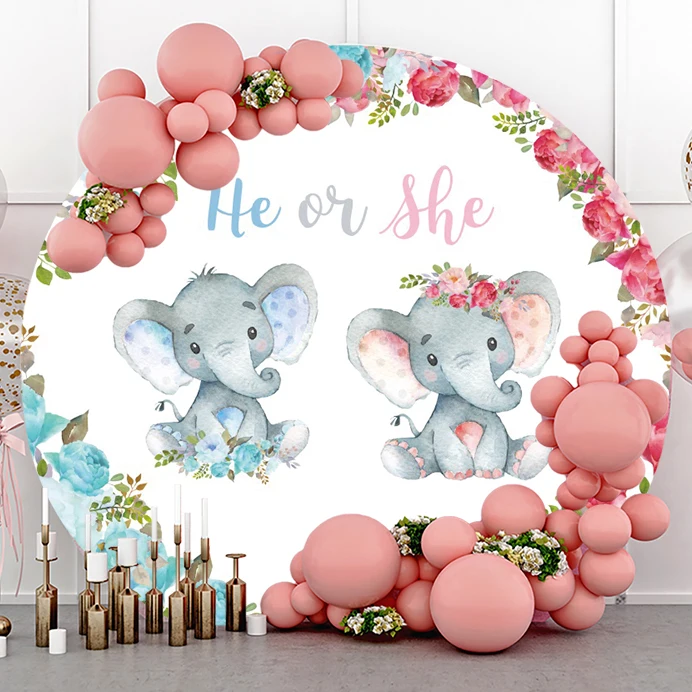 

Elephant Gender Reveal Backdrop Boy or Girl Baby Shower Party Decor Banner Newborn Pink and Blue Baby Shower Background Poster