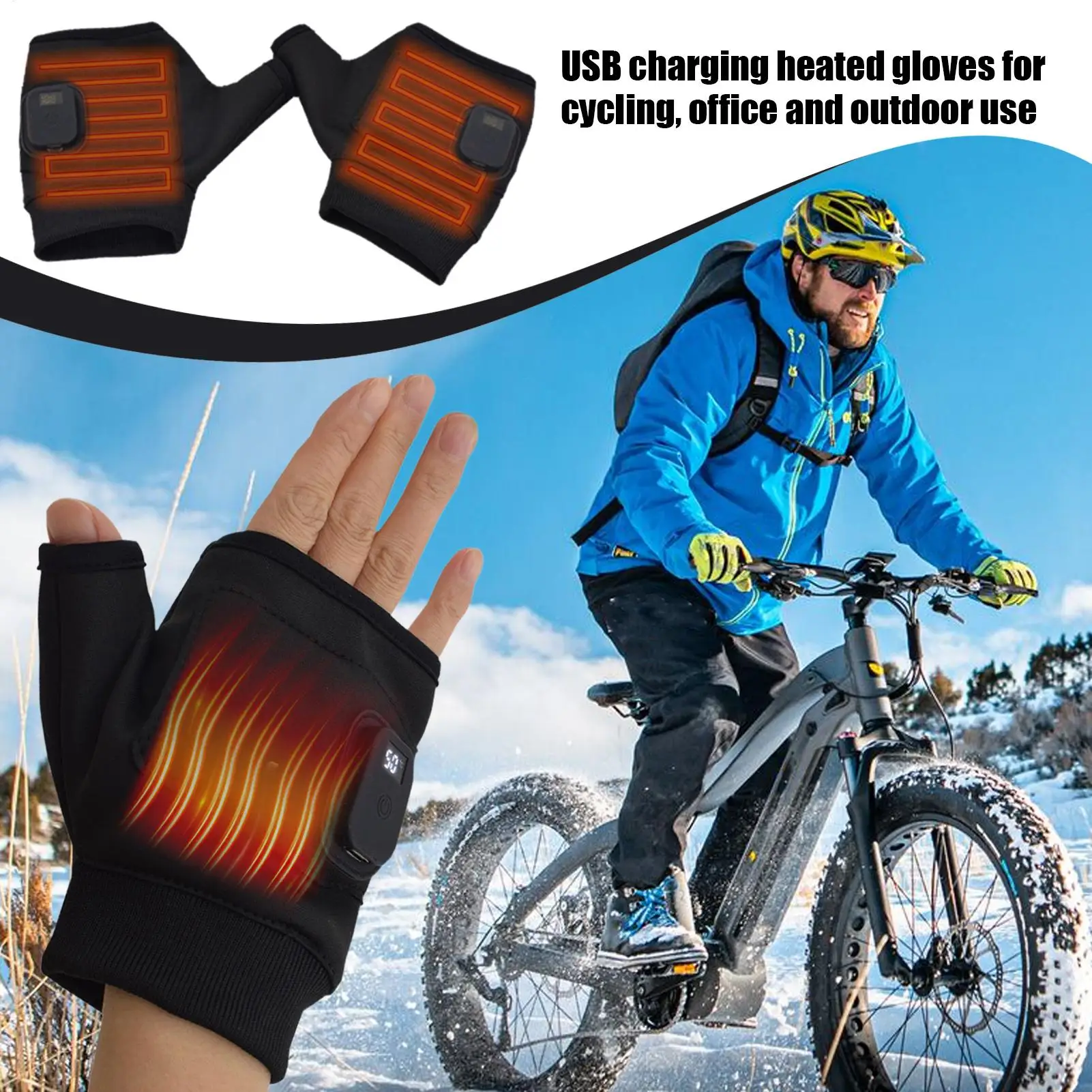 

Перчатки с подогревом, зимние варежки без пальцев, USB электрические перезаряжаемые перчатки с подогревом для рук, теплые перчатки для набора мотоциклов, бега, холода