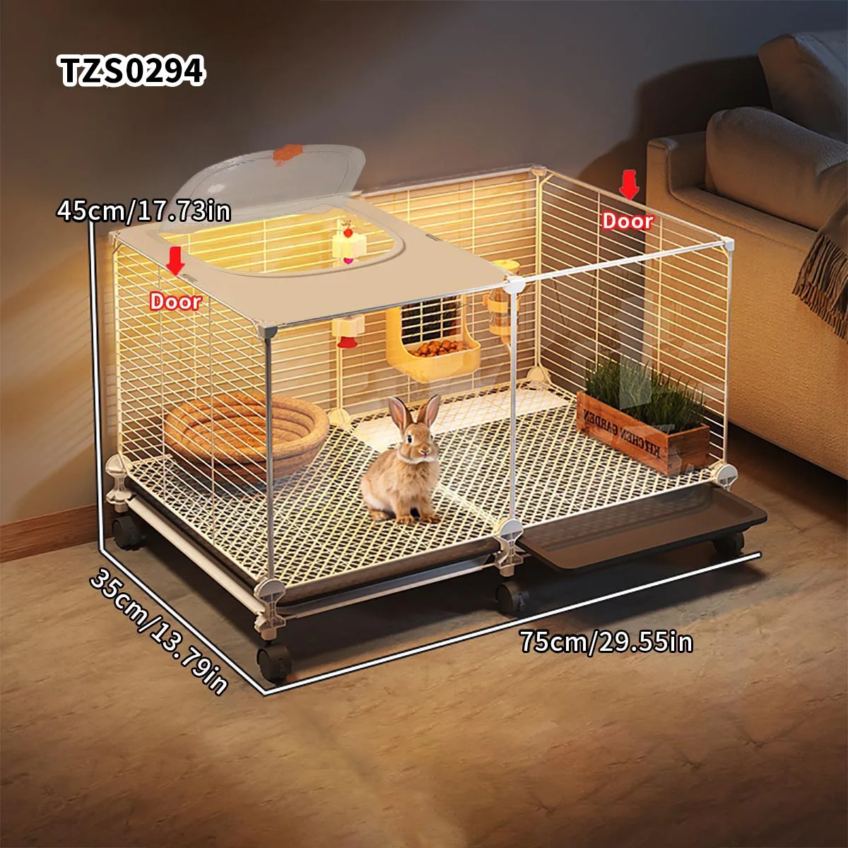 قفص أرنب شفاف قابل للإزالة مع صينية تنظيف كبيرة منزلية داخلية قفص حيوانات صغير عش خنزير غينيا قفص خنزير غينيا #4