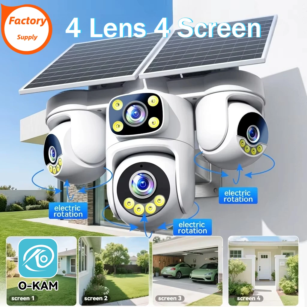 Kabellose 20MP AOV 4G SIM Solarkamera 4 Linsen 4 Bildschirme 12000mAh Akku Kabellose Outdoor Solar CCTV Überwachungskamera 4G LTE