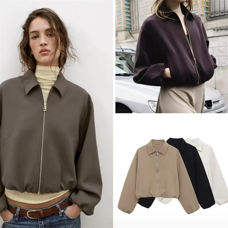 Spring Autumn Long Sleeve Turn-down Collar Zipper Puffy Jacket Women's Style Commute Wind Standard Fit Single Piece Regular S...