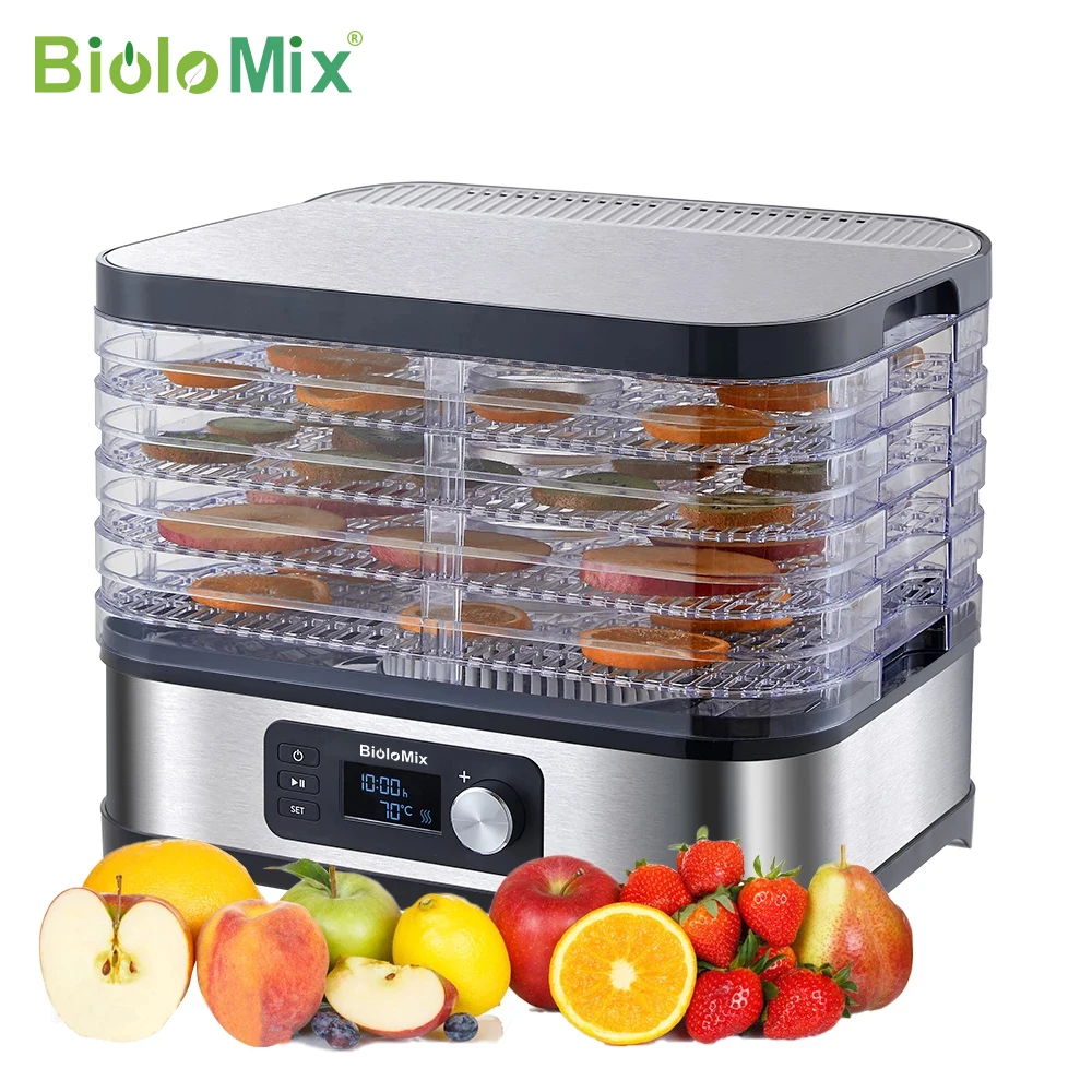 BioloMix-BPA 프리 5 트레이 식품 건조기 탈수기, 디지털 타이머 포함, 과일 야채 고기 육류 육포 온도 제어