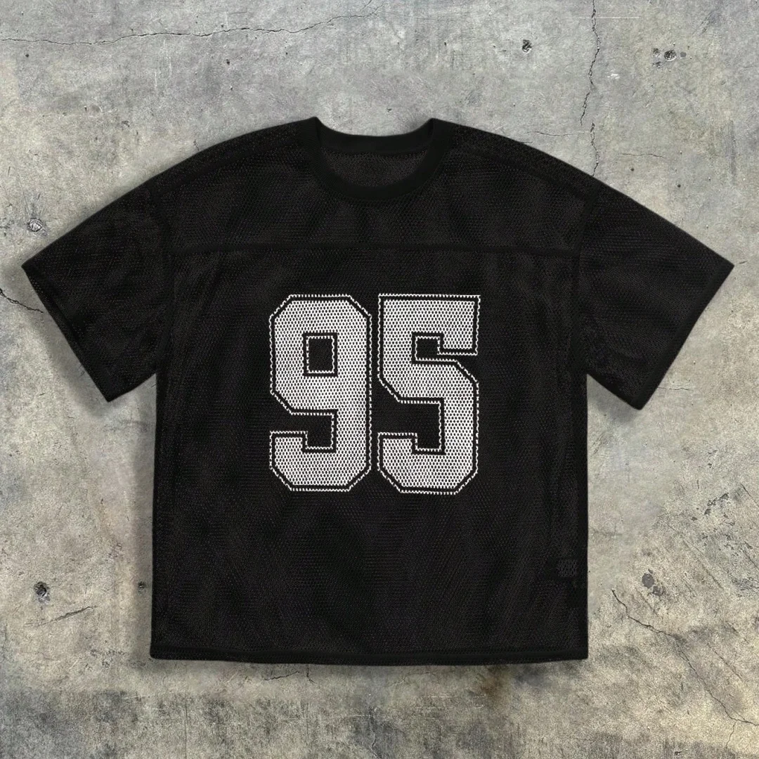 Herren Mesh T-Shirt Sommer Casual Sport Kurzarm Atmungsaktiv 95% Bedruckt Locker Sitzend Streetwear für Tägliches Training Outdoor-Aktivitäten – Detail 5