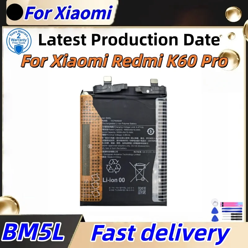 For Xiaomi Redmi K60 Pro K60Pro BM5L 5000mah Replacement Mobile Phone Battery Rechargeable Bateria Fast Shipping+Tools
