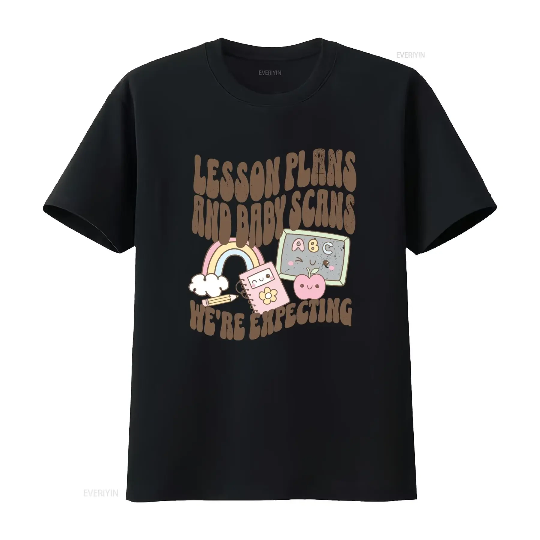 Cute Cartoon Pregnant Teacher Lesson Plans Baby Scans Expecting Announcement Print Casual T Shirt vintage Washed fashion