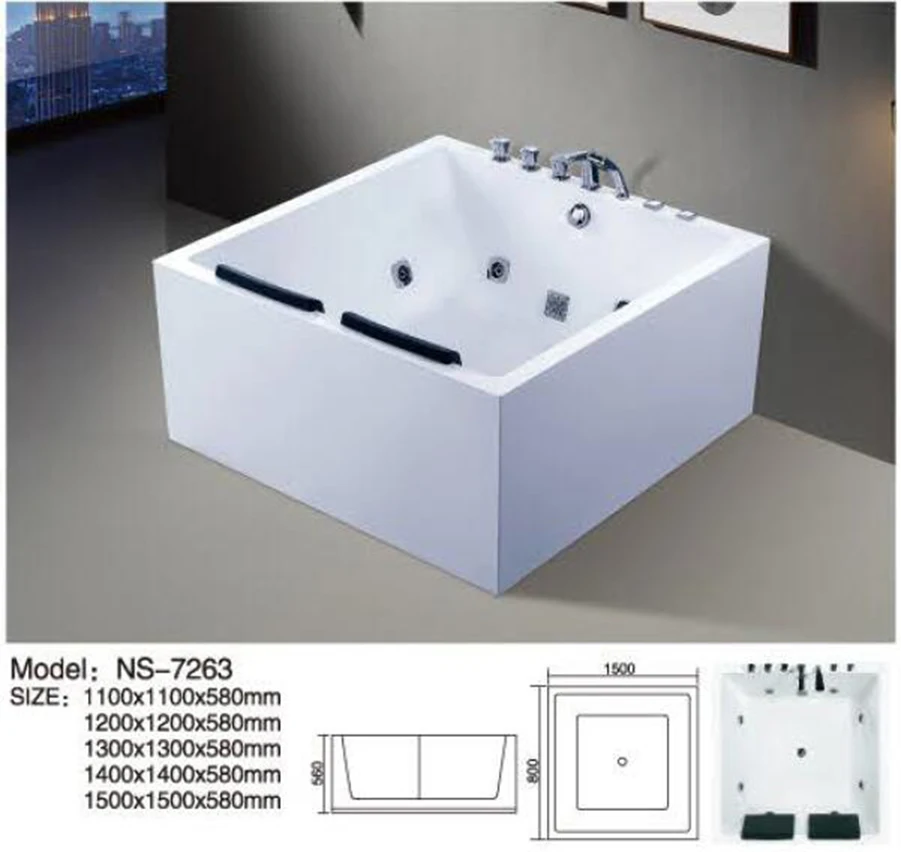 

1200mm Fiberglass Whirlpool Bathtub Acrylic Hydromassage Surfing Massaging Hot Tub 7263A