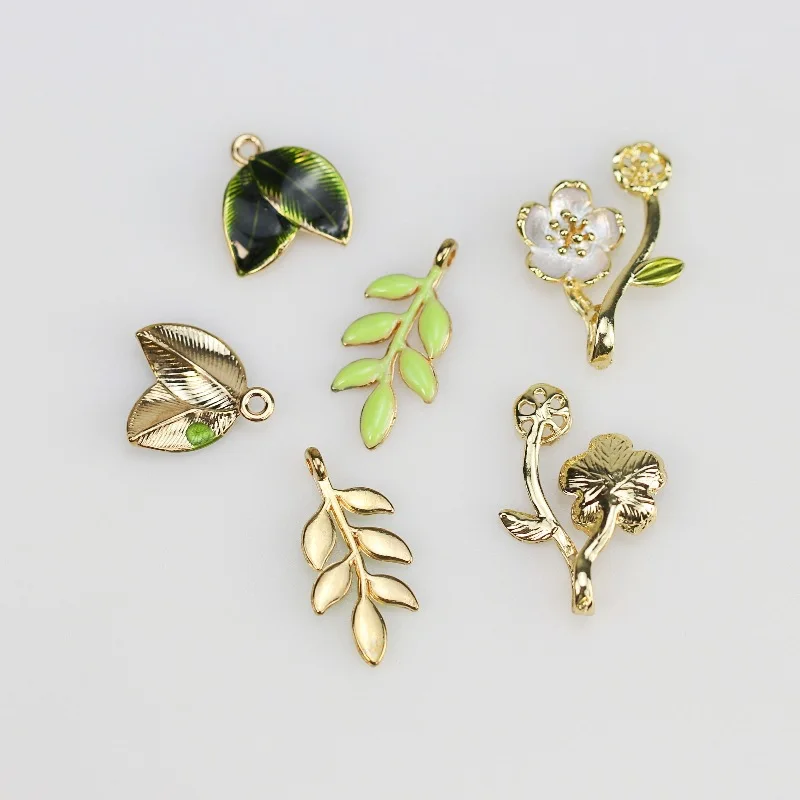 

50pcs/lot ancient style flower pendant alloy enamel leave Charm DIY accessories of necklace bracelet headdress