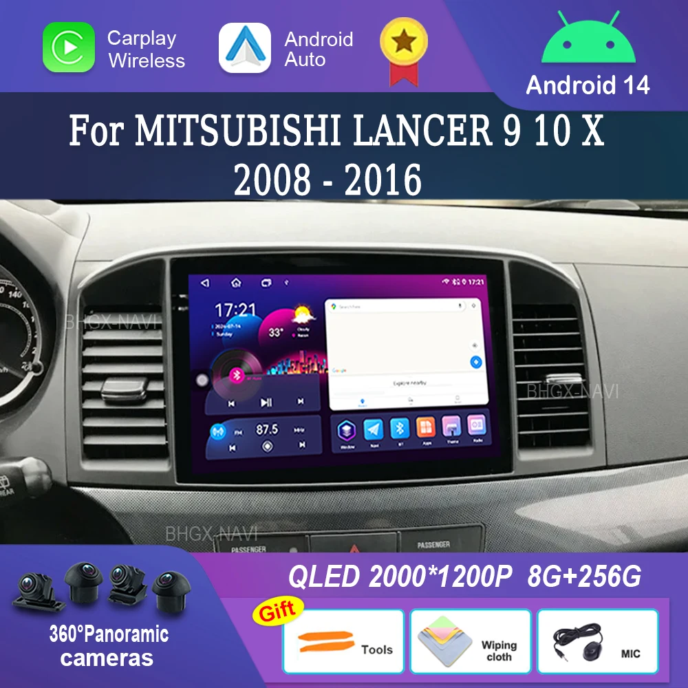 Car Radio Multimedia Player Android 14 for MITSUBISHI LANCER 9 10 X 2008 - 2016 Split Screen GPS Navi WiFi Head Unit Bluetooth