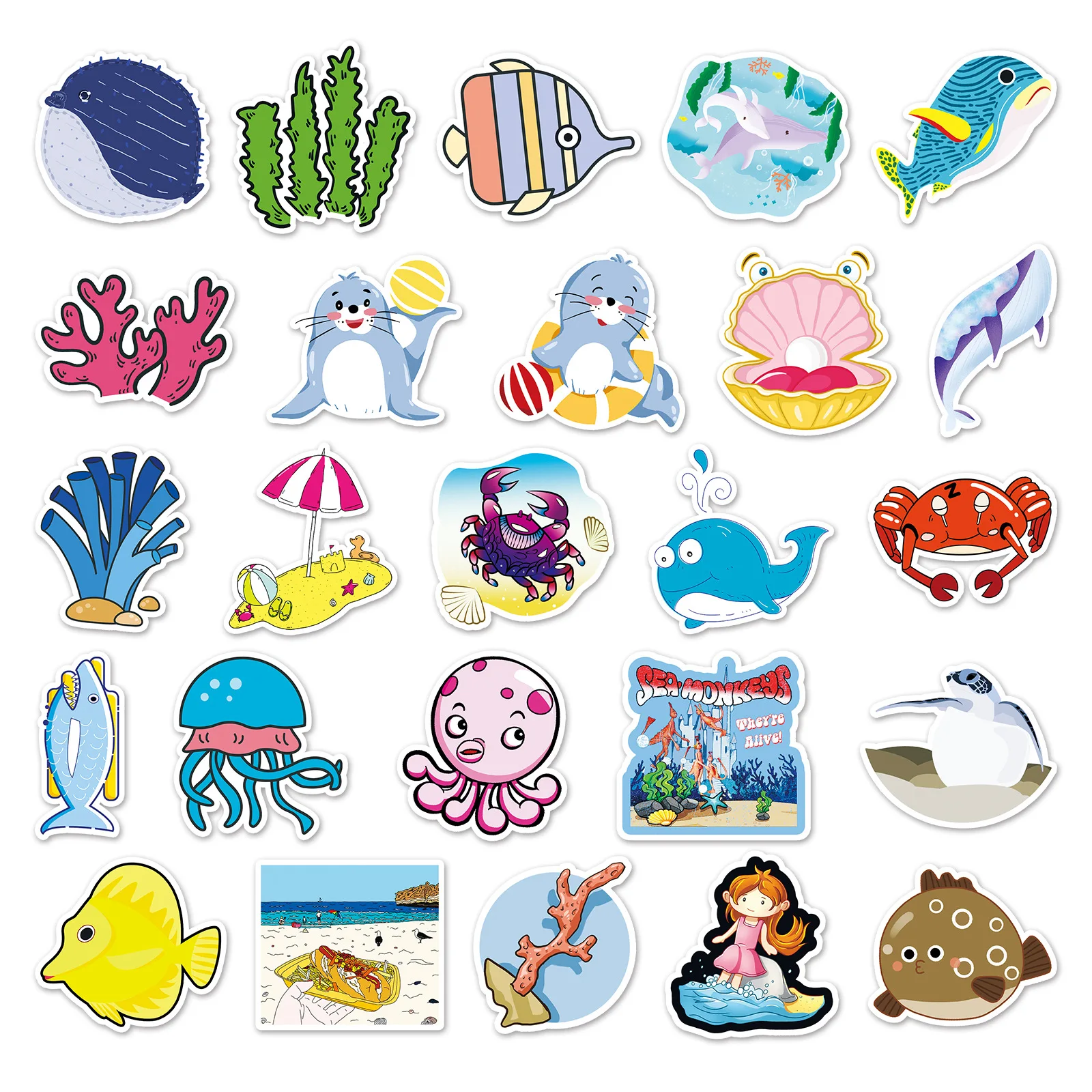 50Pcs Marine Animal Series Graffiti Stickers Suitable for Laptop Helmets Desktop Decoration DIY Stickers Toys Wholesale