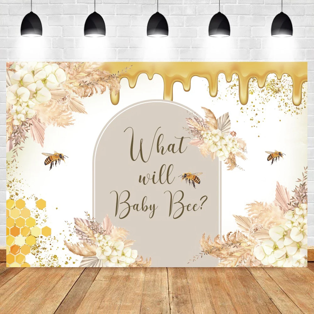 Yellow Sweet Bees Pulp Background A Little Honey is On The Way Honeycomb Sunflower Baby Shower Kid Birthday Party Decor Backdrop