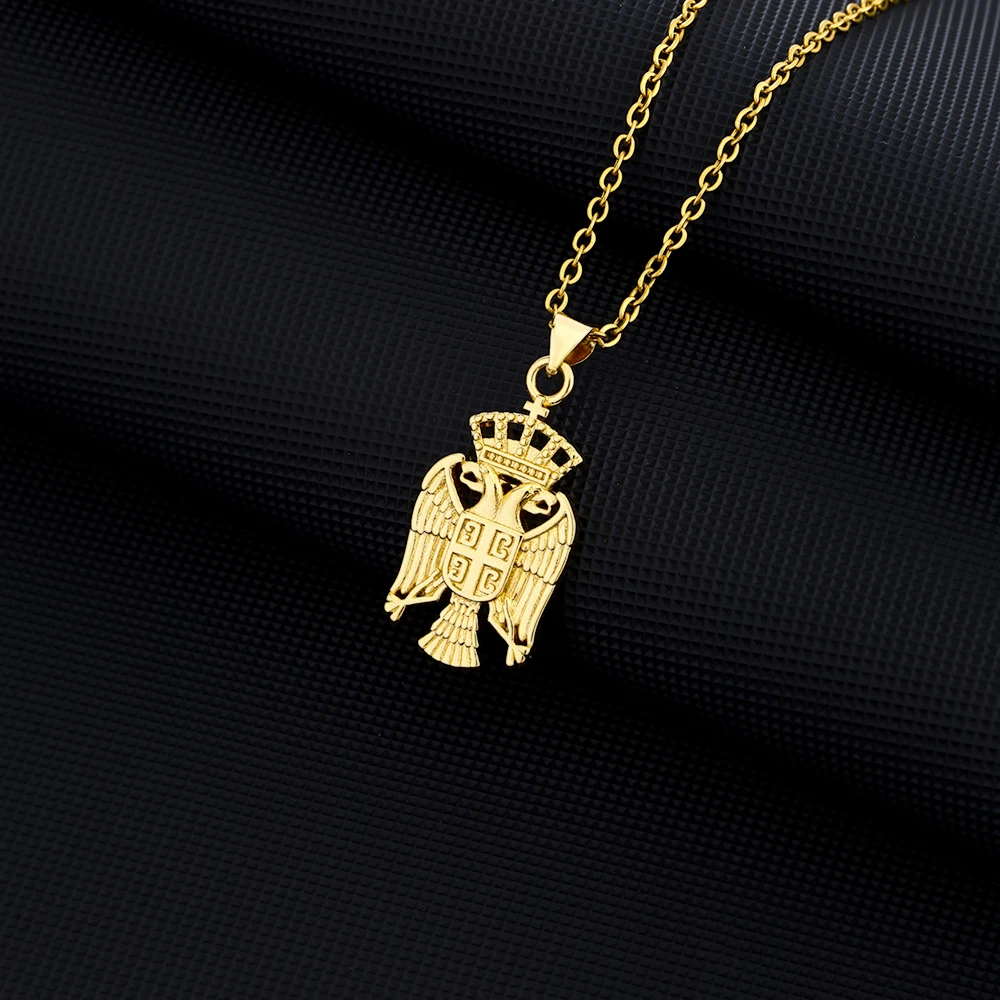 Fashion Republic of Serbia Eagle Pendant Necklace Stainless Steel Chain For Women Men Gold Silver Color Charm Serbian Jewelry