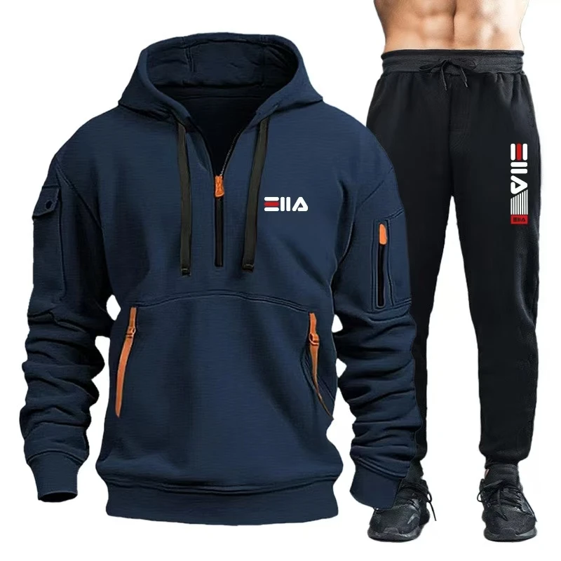 2024 Fashion Sportswear Plus Pants Sweatshirts Fleece Zipper Two Size Men\'s Set Hoodie Tracksuit Piece zipper hoodie S-3XL