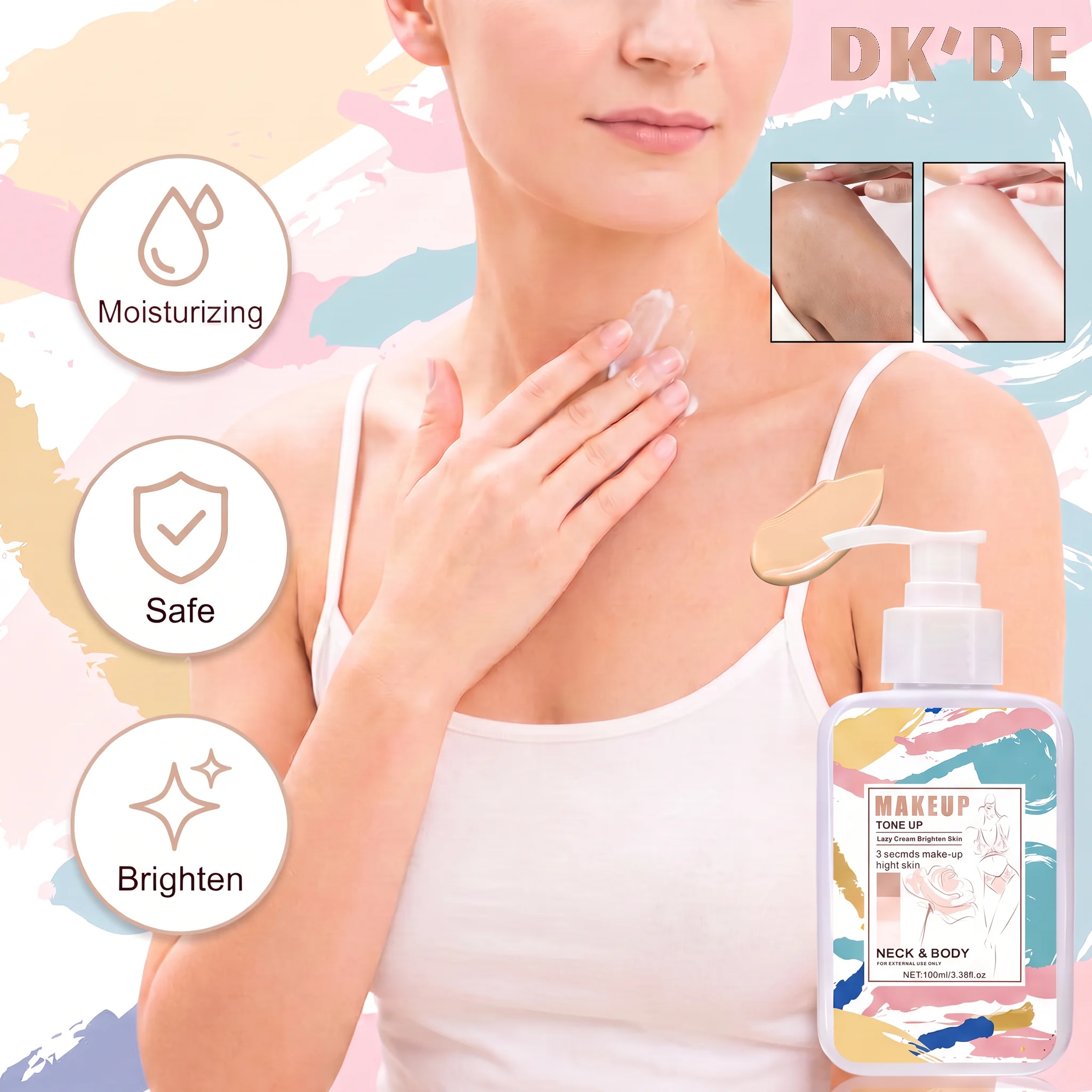 DKDE Lazy Tone Up Cream 3 Secs Makeup Brighten Skin Even Tone Moisturizing Lightweight Natural Glow Unisex Multi-purpose 100ml