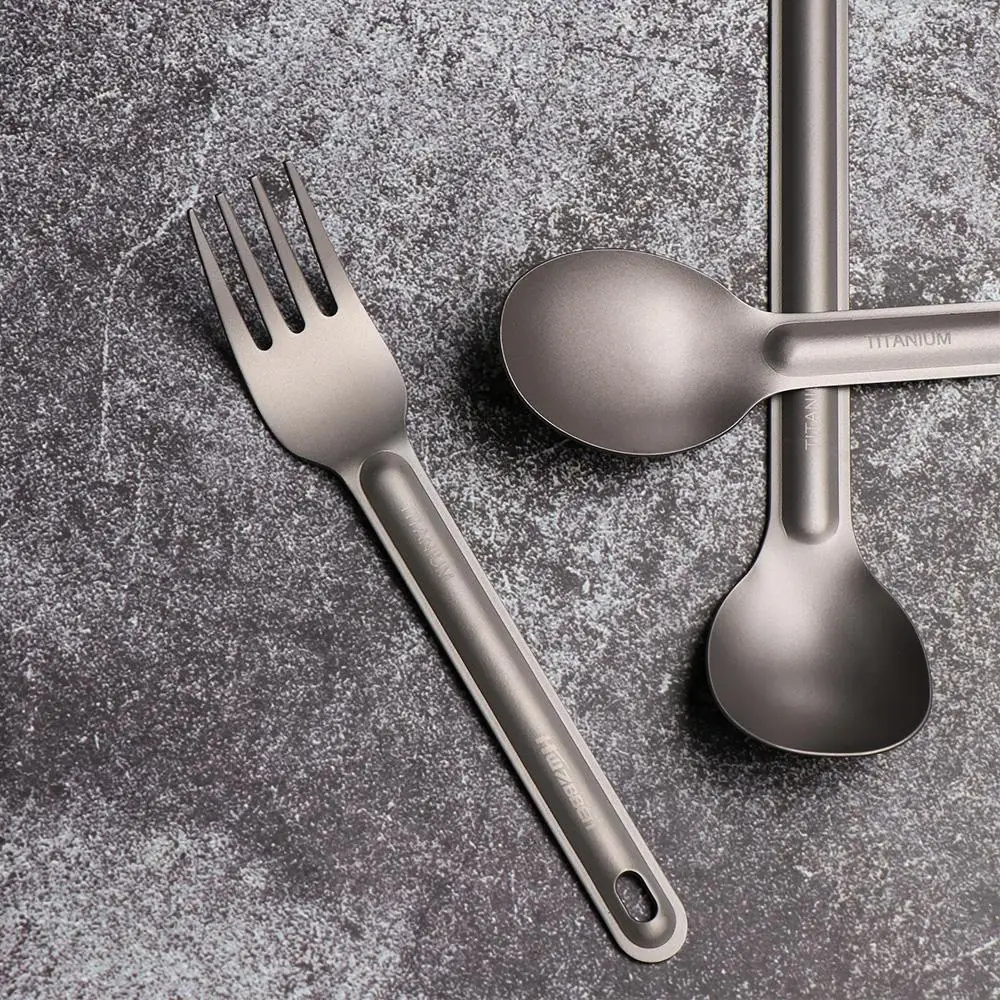 Environmental New Pure Portable Long Handle Spoon Titanium Cookware Cutlery Fork Outdoor Picnic Accessories