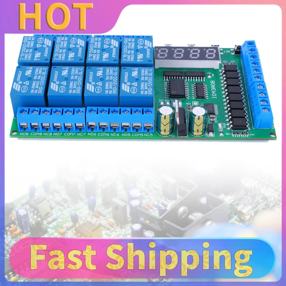 DC 12V 8 Channels Multifunction Timer Relay Module Delay Timer for Switch Board Interlock Self-locking Momentary Bistable