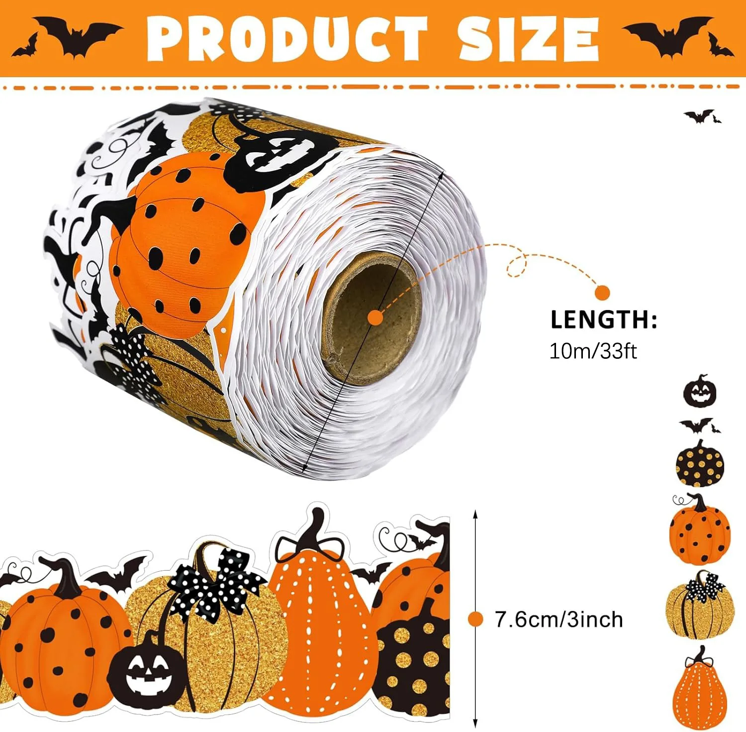 33 Feet Halloween Pumpkin Bulletin Board Border Classroom Blackboard Decors Pumpkin Bat Border Trim for Halloween Thanksgiving