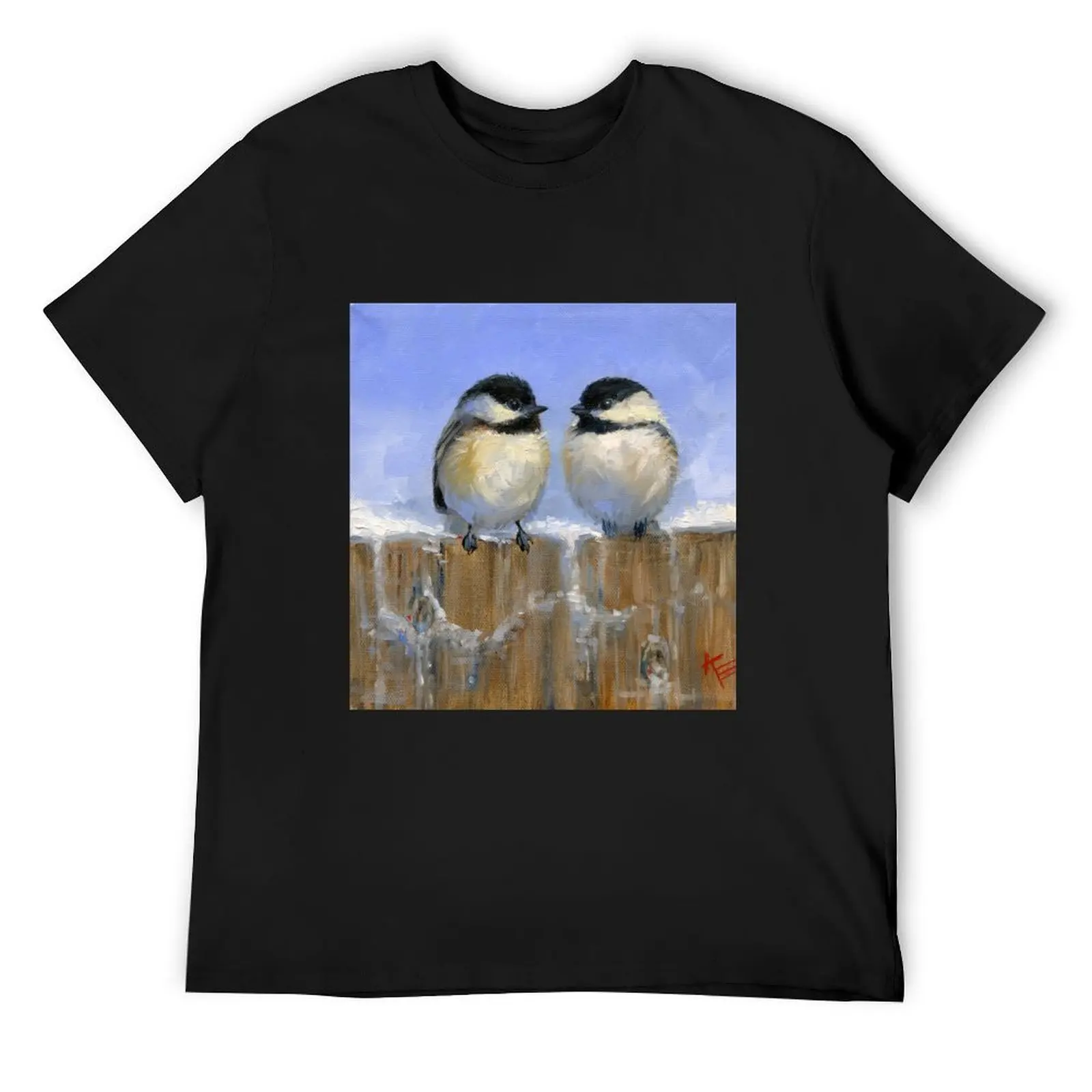 Cute Chickadee Birds in the Snow T-Shirt blue archive vintage t shirts men clothings