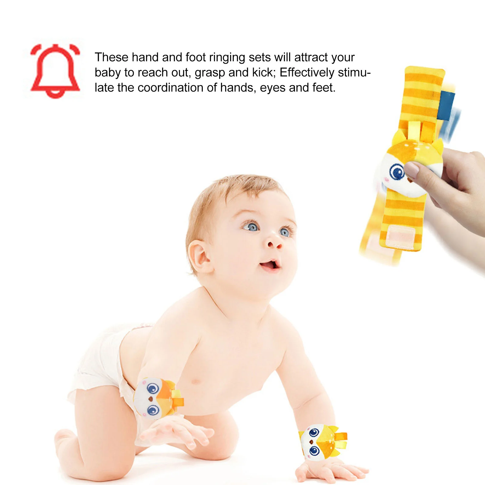 1 مجموعة الرضع المعصم خشخيشات القدم مكتشف مجموعة لينة جرس الجوارب تحفيز الرؤية التنمية الحسية الكرتون تصميم استحمام الطفل #6
