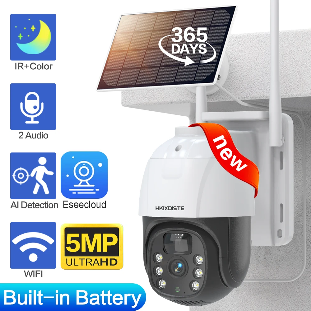 

Solar WIFI Camera Outdoor 5MP Video Surveillance Wireless IP Camera With Recharge Battery PIR Human Detection Security Cam