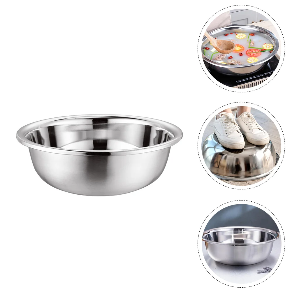 1pc Household Stainless Steel Basin Thickened Soup Bowl Home Tableware (Silver) Stainless Steel Bowl Simple Basin