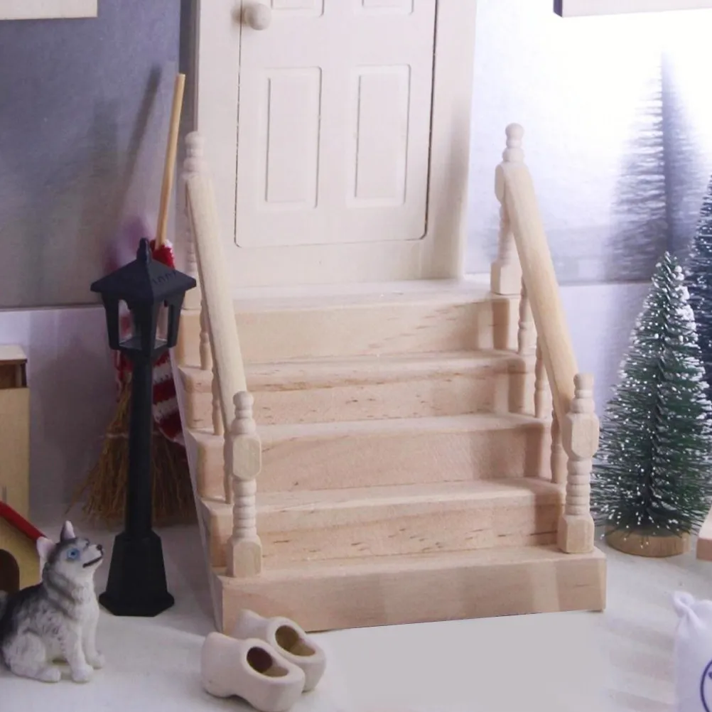 

2Pcs Mini Wooden Staircase Chic Decorative Stairs Prop Mini House Furniture Simulation Wooden Stair Adornment Simulation Stairs