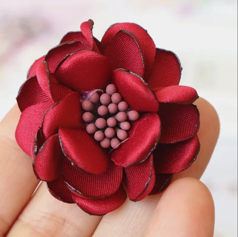 5 Stücke 4,5 CM Handgemachte Satin Stoff Künstliche Blume Für Hochzeit Party Kleidung Dekoration DIY Haarschmuck – Detail 4