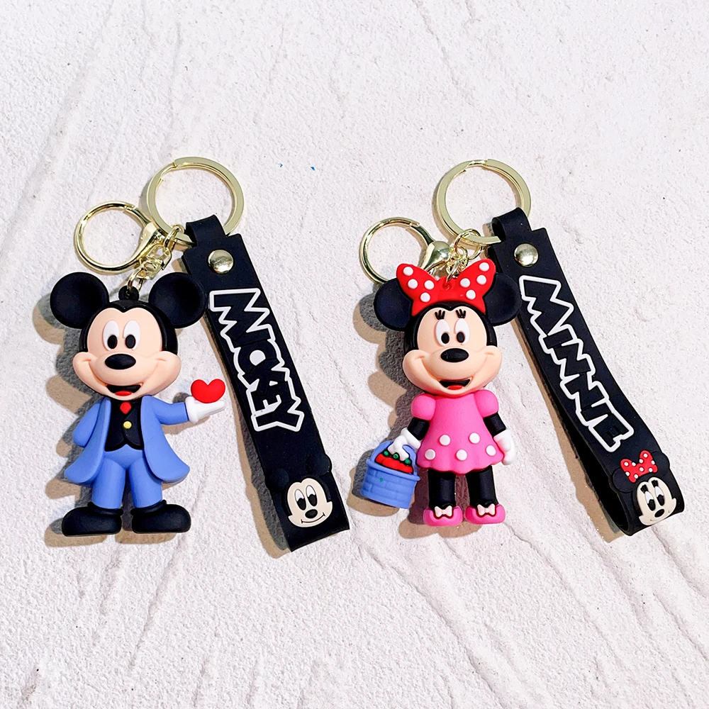 6PCS Disney Anime Mickey Keychain Cartoon Stitch Cute Minnie Keyring Student Bag Hanging All-match Car Key Chain Christmas Gifts