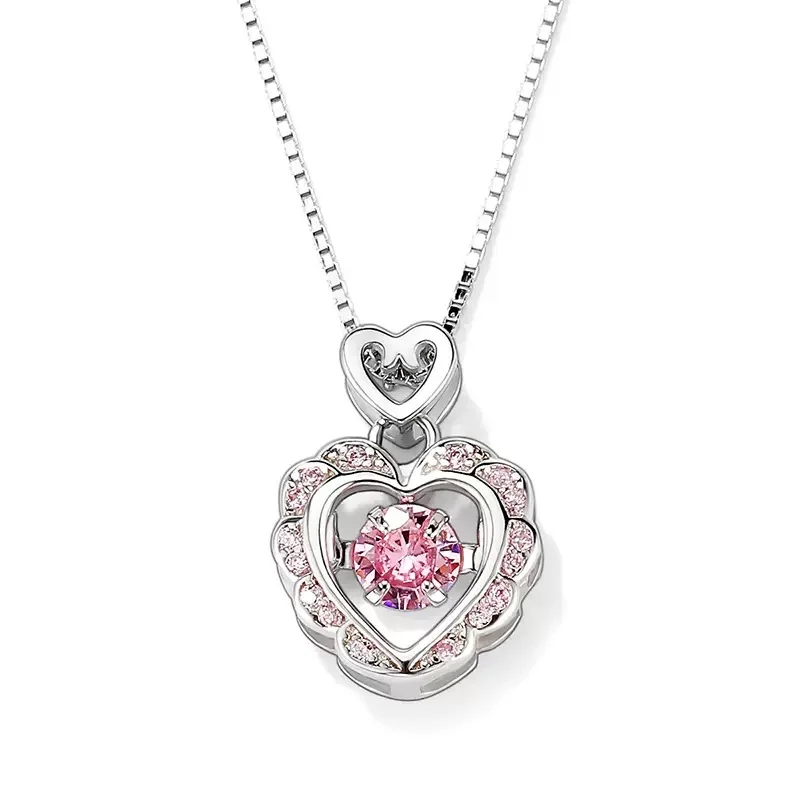 New Love Heart Shaped Pendant Necklace Female Heart Beating Pure 925 Sterling Silver Color Necklace For Women Banquet