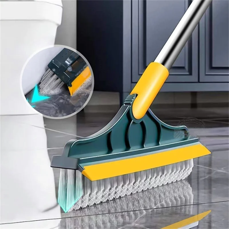 2 in 1 Floor Brush Scrubber with Long Handle Grout Brush 2023 New Upgrade Scrape Stiff Bristle Cleaning Scrub Brush with Squeege