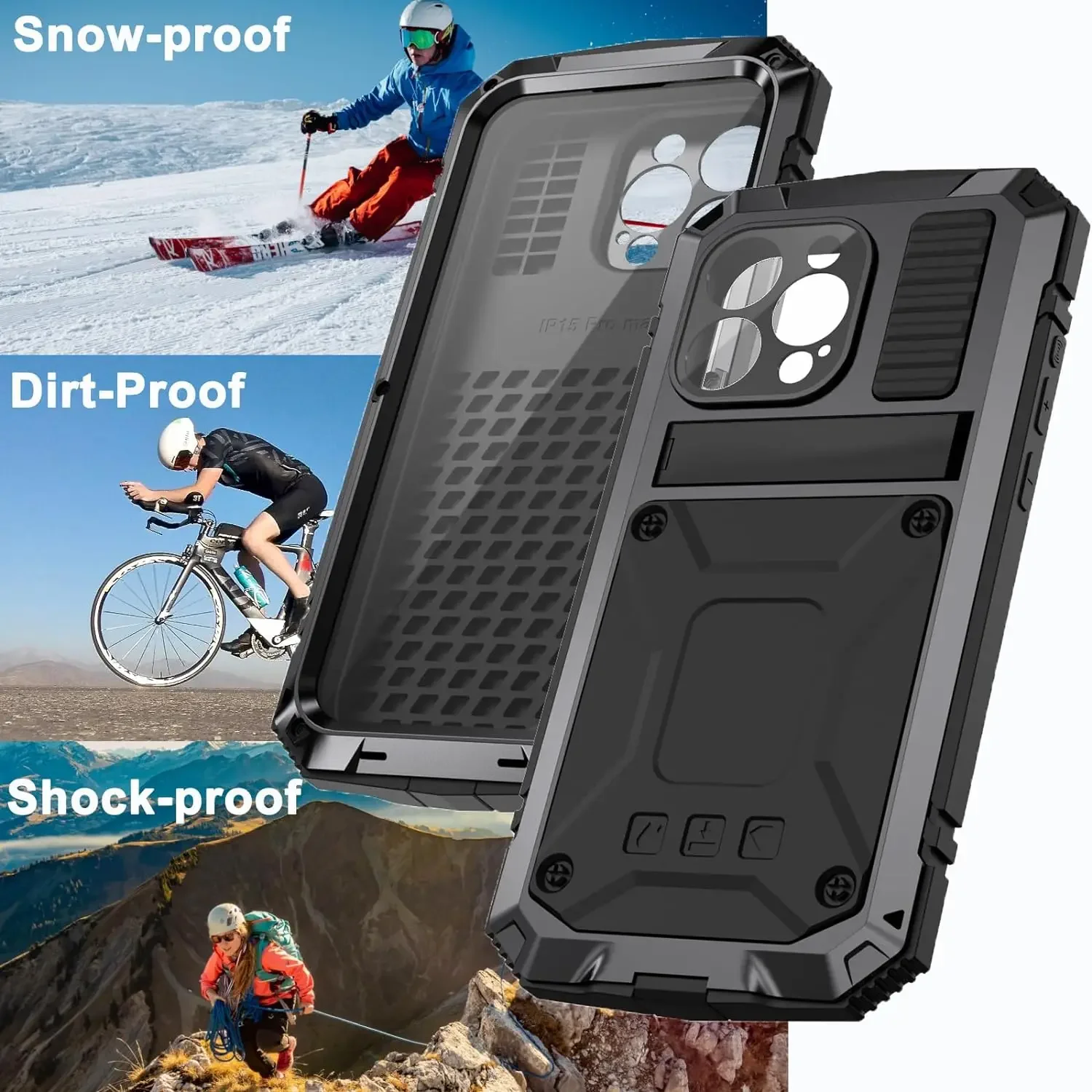 

For iPhone 15 14 Plus 13 12 11 Pro Max Full Shockproof Aluminium Silicone Metal Armor Case Anti-scratch Cover Screen Protector