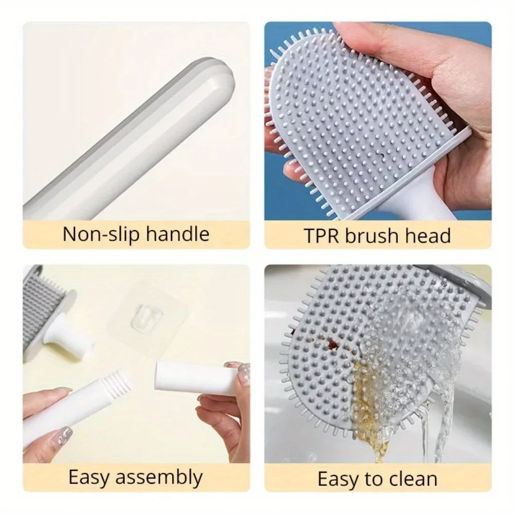 1pcsSilicone Toilet Brush and Holder Wall Mounted for Bathroom Quick Drying Efficient Professional Deep Cleaning