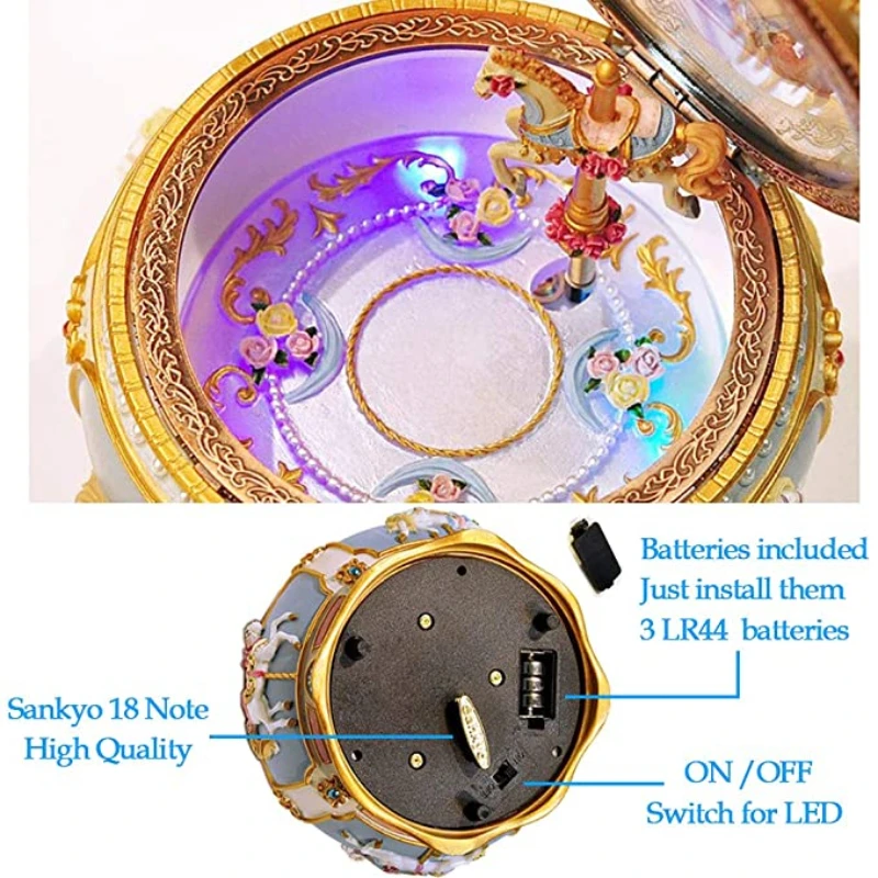 Glowing Carousel Resin Music Box Creative Birthday Gift Round Geometric Music Decoration Gifts Unisex Christmas Gift