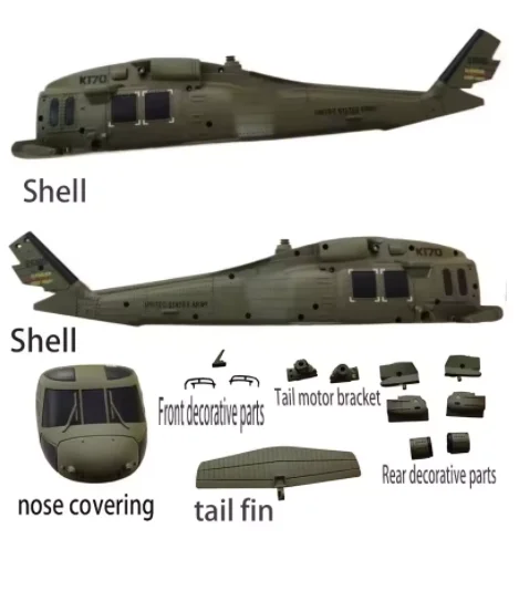 

Wltoys XK K170 RC Helicopter Spare Parts Blade Gear Tail Motor Rotor Head Servo ESC Receiver Body Shell Shaft Swashplate