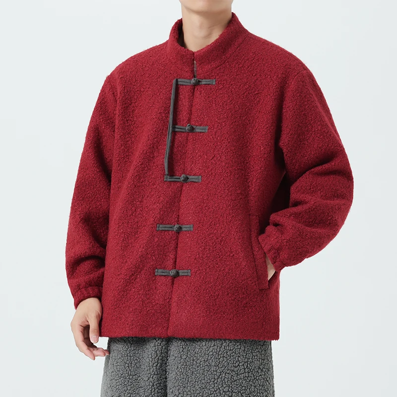 

Мужская бархатная хлопковая куртка Red Lamb, зимняя высококачественная повседневная верхняя одежда на пуговицах в китайском стиле, пальто