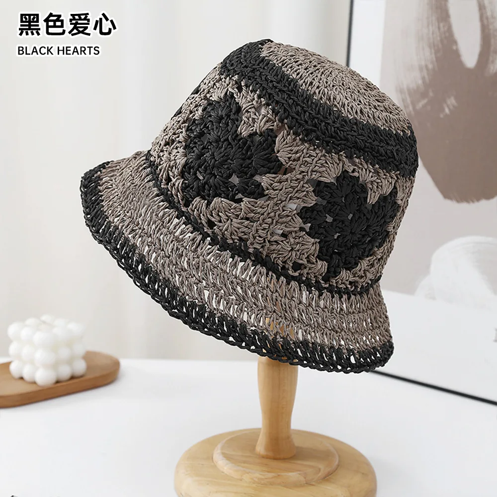 Spring/Summer Korean Sweet Versatile Woven Hollow Heart Straw Hat for Women Breathable Beach Sunscreen Fisherman Hat - view 3