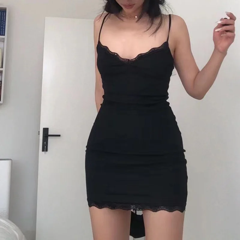 Seksowna koronkowa mini sukienka bez rękawów dla kobiet Skinny Sling Red Sundress Short Club Summer Black Bodycon Dresses Party Girls