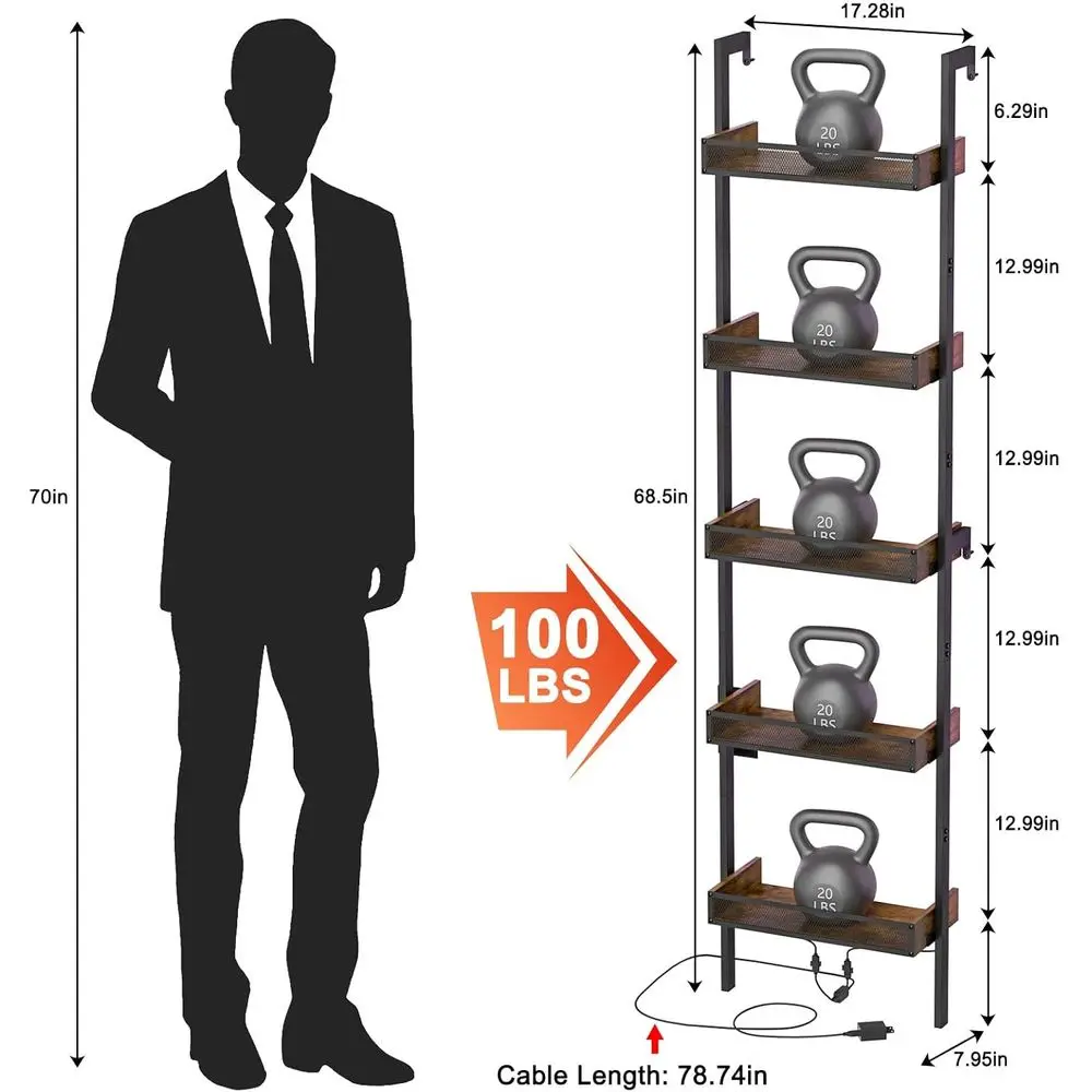 Wine Rack de pared para 50 botellas con vallas, luces LED, ideal para cocina, comedor y bar, 17,28 L x 7,95 L x 68,5 H